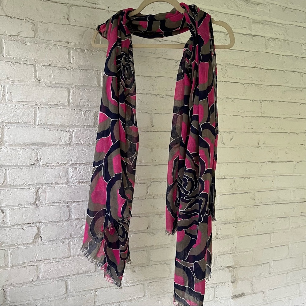 Pink, Navy Blue, Gray, and White Cotton Scarf - Picture 7 of 10